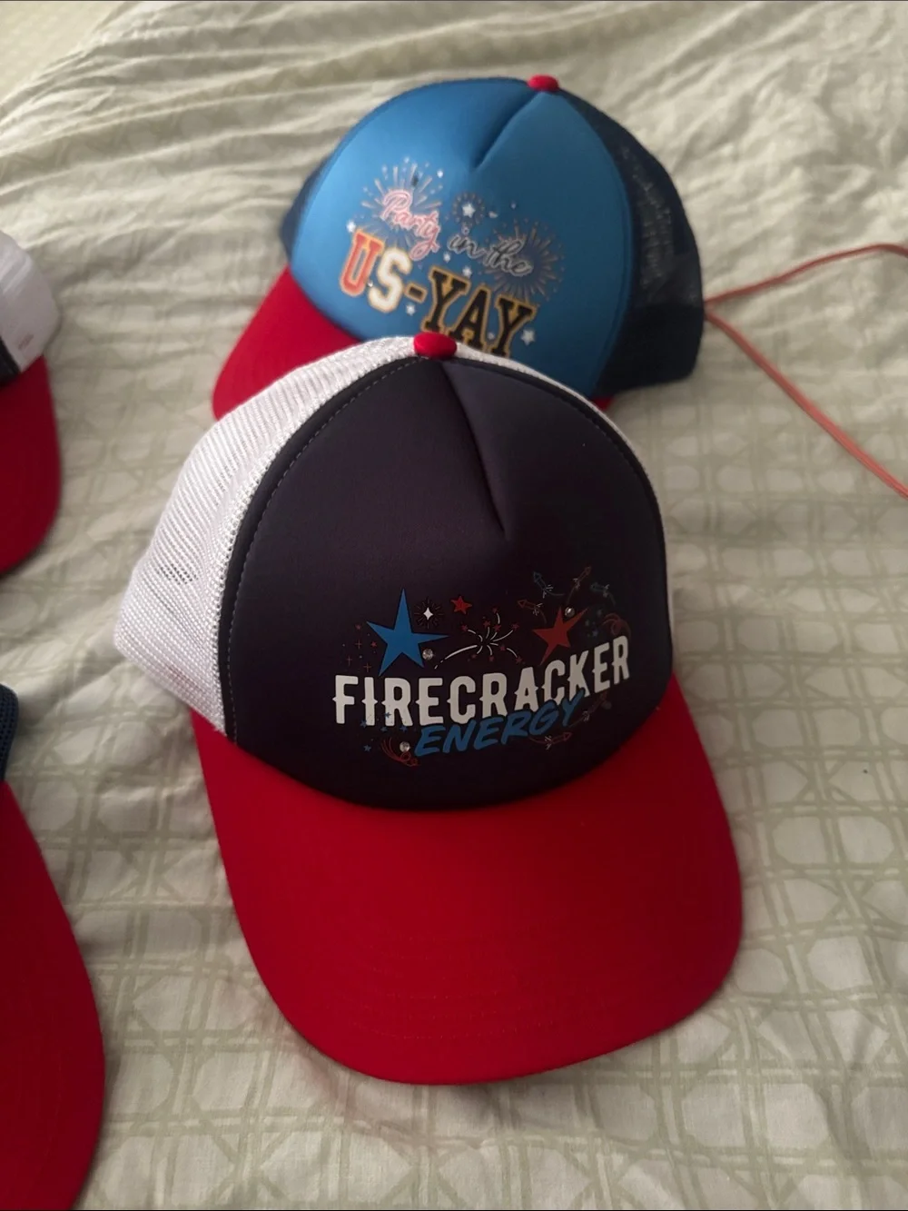 Kids 'Party in the US-Yay' Blue & Red Trucker Hat light up